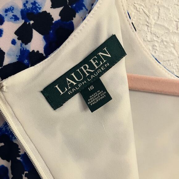 Lauren Ralph Lauren Cocktail Dress Size 16 ALine Blue Floral Stretch Event Party - Picture 8 of 13